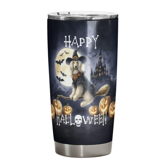 Happy Halloween Afghan Hound Witch Pumpkins Bats 20oz Stainless Steel Tumbler Insulated Cup with Lid Dog Lover - 13012