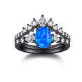 thumbnail image 3 of NUNCAD Women's Bridal Rings Sets 925 Sterling Silver 1.25ct Oval Cut Blue Opal Wedding Ring Set Cubic Zirconia Black Rings, 3 of 5