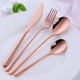 thumbnail image 2 of Vajilla de acero inoxidable de 4 Uds., cuchillo, tenedor, cuchara, cuchara de té, cubiertos de oro rosa, 2 of 5