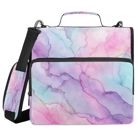 Water-Resistant 3-Ring Binder Organizer with Multiple Pockets Zipper Binder Bag for Office Pastel Pink Marble Texture