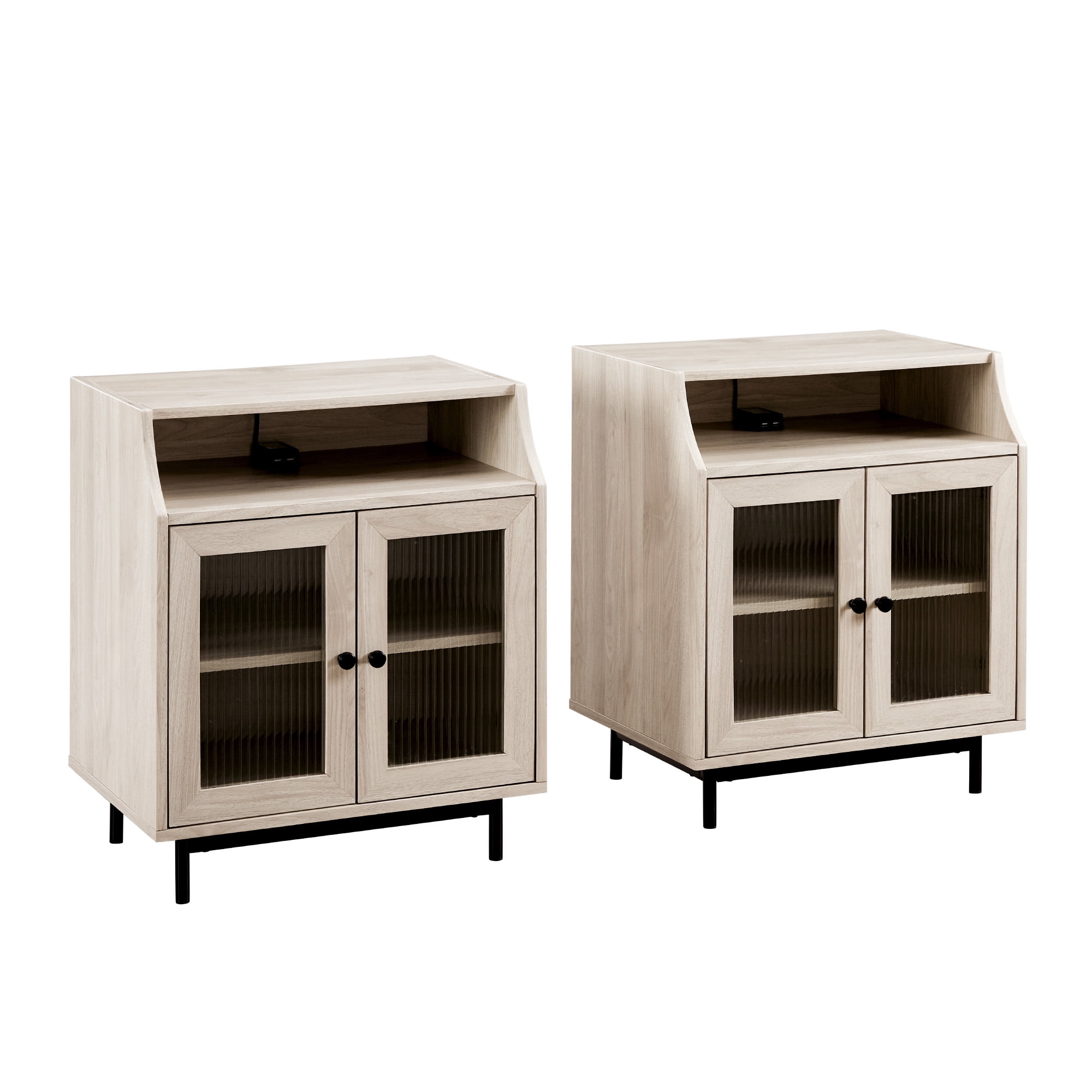 Walker Edison Modern 2 Door USB Port Nightstand, Set of 2, Birch
