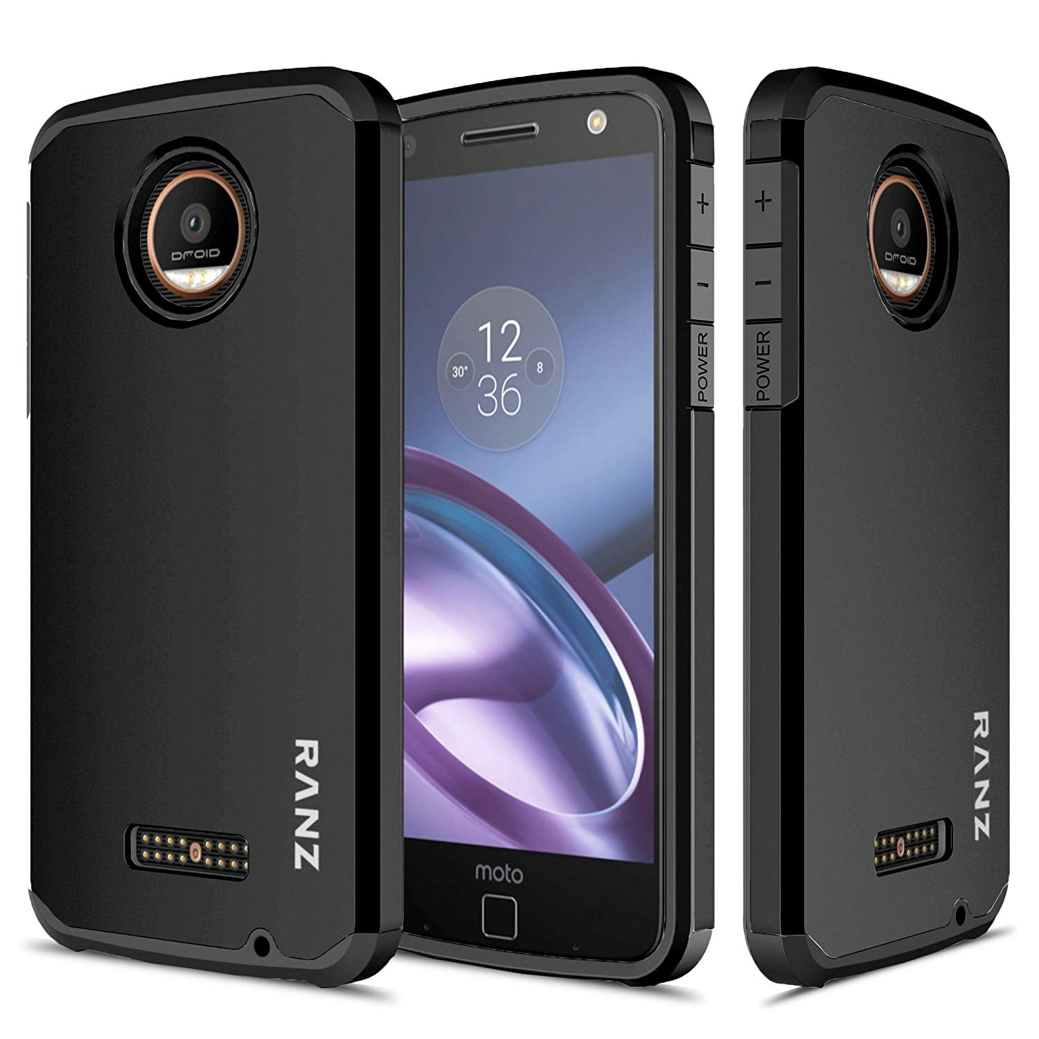 Moto Z Droid Case, Moto Z Case, RANZ Black Hard Impact Dual Layer