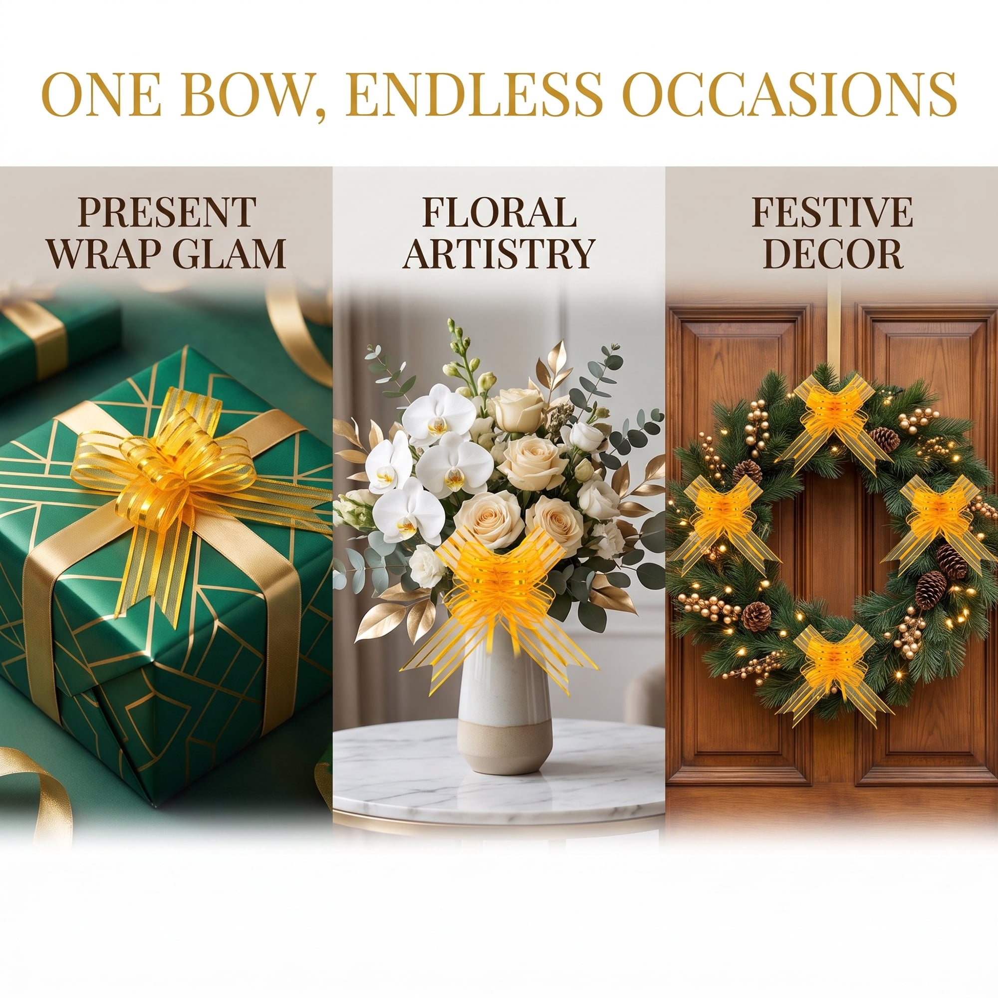 Unique Bargains Whimsical Flower Ribbon Bows for Gift Wrapping and Decoration Gold