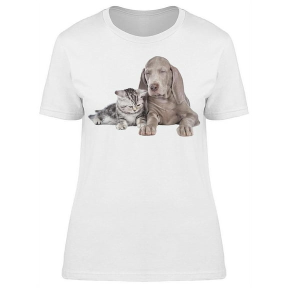 Sleeping Weimaraner And Kitten T-Shirt Women -Image by Shutterstock, Female x-Large