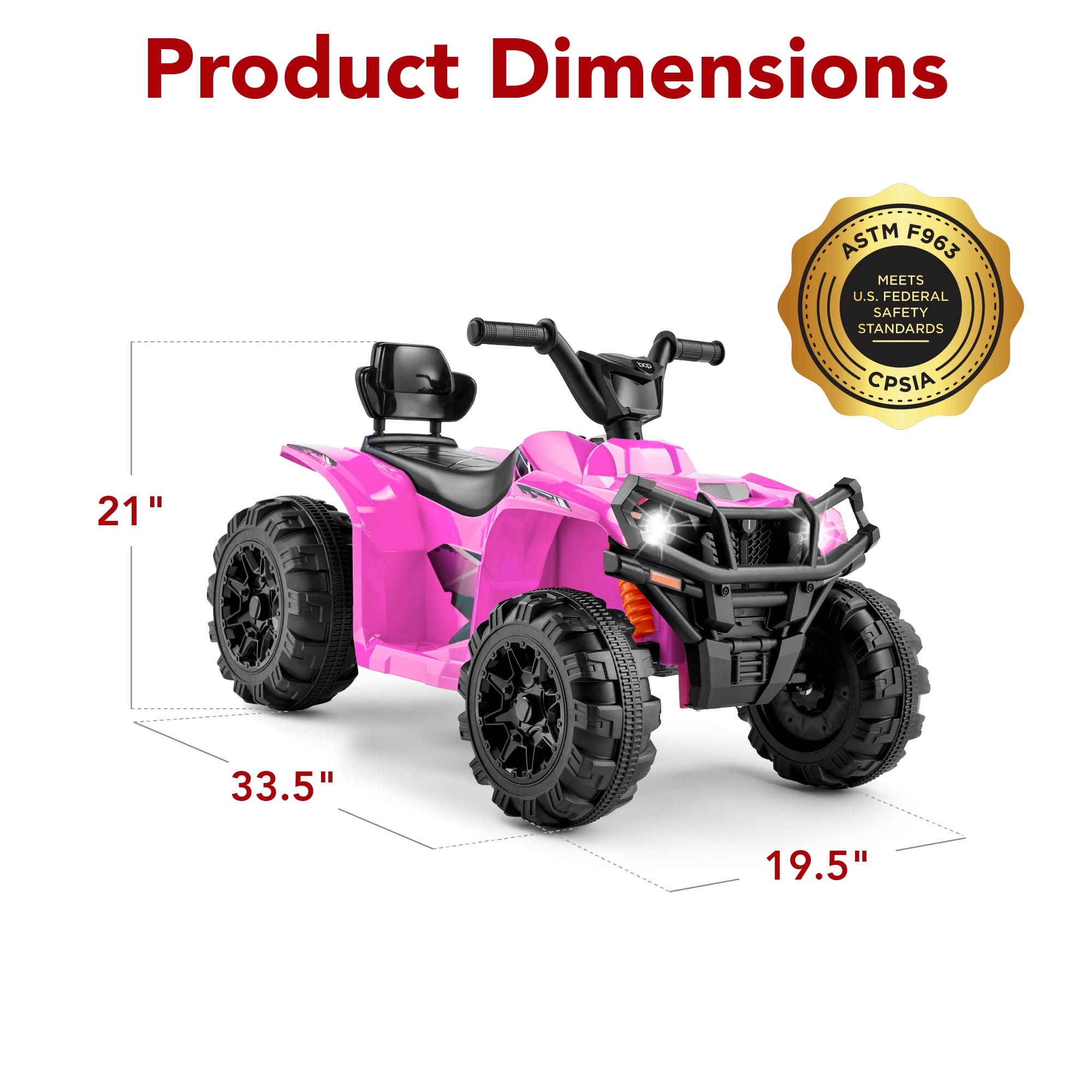 Best Choice Products 12V Kids Ride-On ATV Quad w/ Bluetooth, 2.4mph Max, Treaded Tires, LED Lights, Radio - Pink