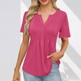 thumbnail image 2 of Camisas de Manga Corta para las Mujeres Casual Color Sólido Plisado V-Cuello Blusas, Moda Verano Top para Diario Y Fiesta, 2 of 7