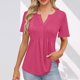thumbnail image 2 of Camisas de Manga Corta para las Mujeres Casual Color Sólido Plisado V-Cuello Blusas, Moda Verano Top para Diario Y Fiesta, 2 of 7