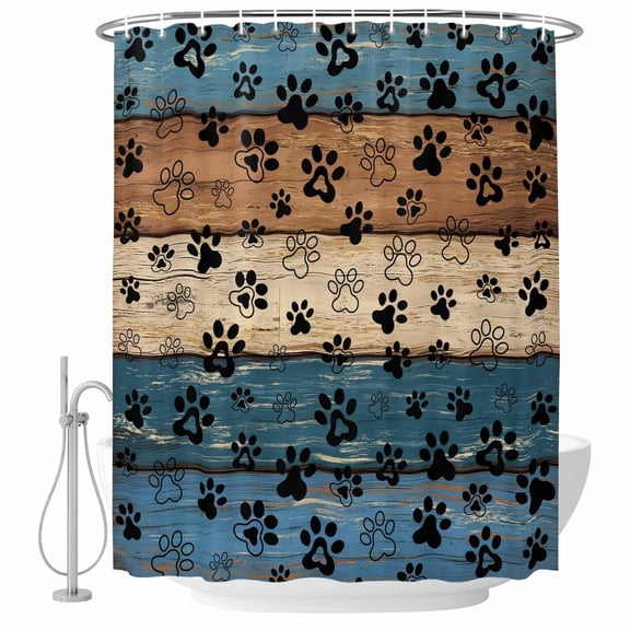 Navy Blue Brown Shower Curtain, Waterproof Shower Curtains for Bathroom, Rustic Farmhouse Dog Paw Vintage Washable Fabric Bathtub Curtain Set Bath Decor with 12 Hooks Long 72"x84"