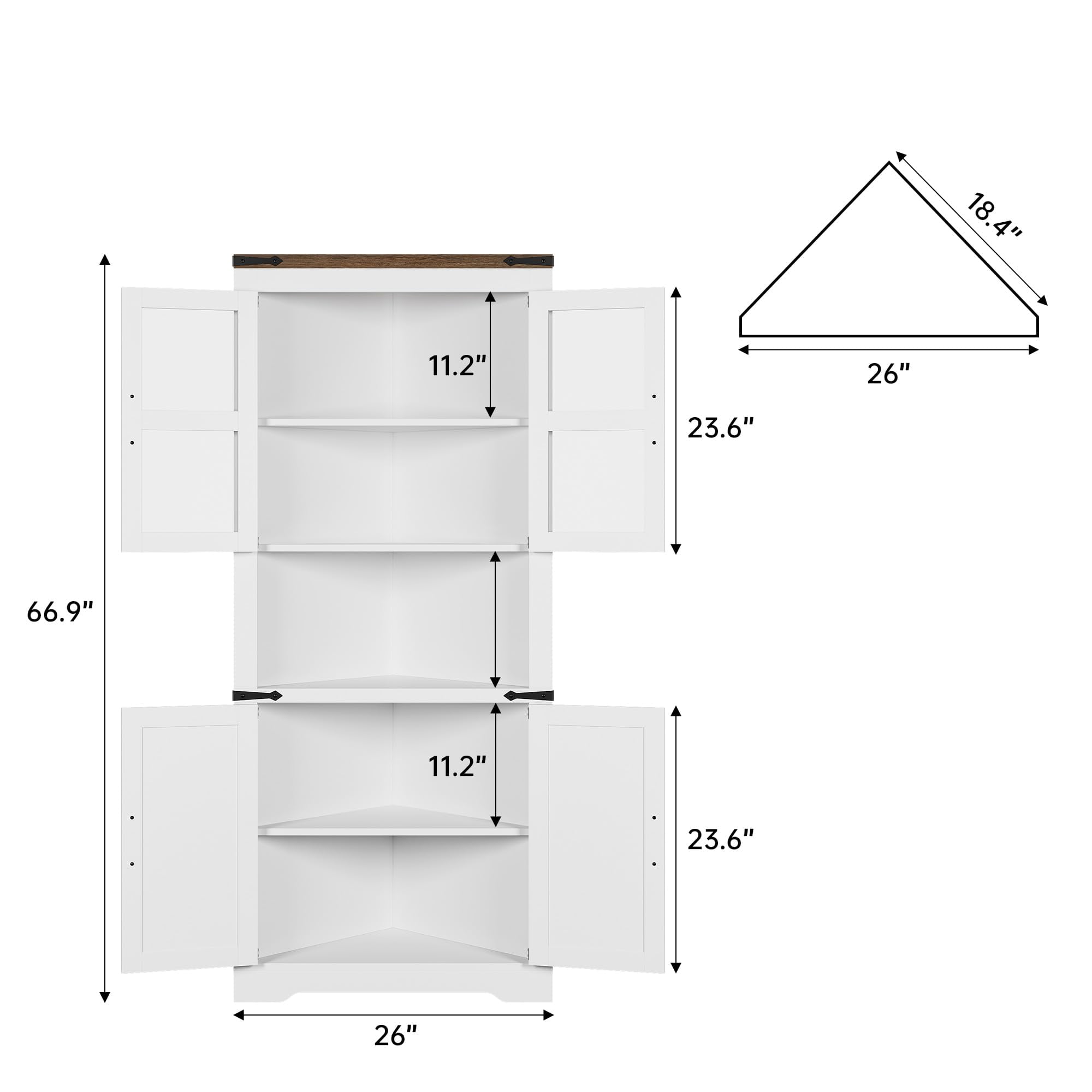 Farmhouse Corner Cabinet, Tall Corner Cabinet with Barn Door & Adjustable Shelves, Corner Storage Cabinet for Living Room, Kitchen, Bathroom