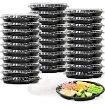30 Pack Plastic Appetizer Trays with Clear Lid, Round Stackable Serving Party Trays, 12 in Banquet Catering Fruit Vegetable Tray, Reusable 6 Divided Food Snack Dip Platter for Outdoor Buffet