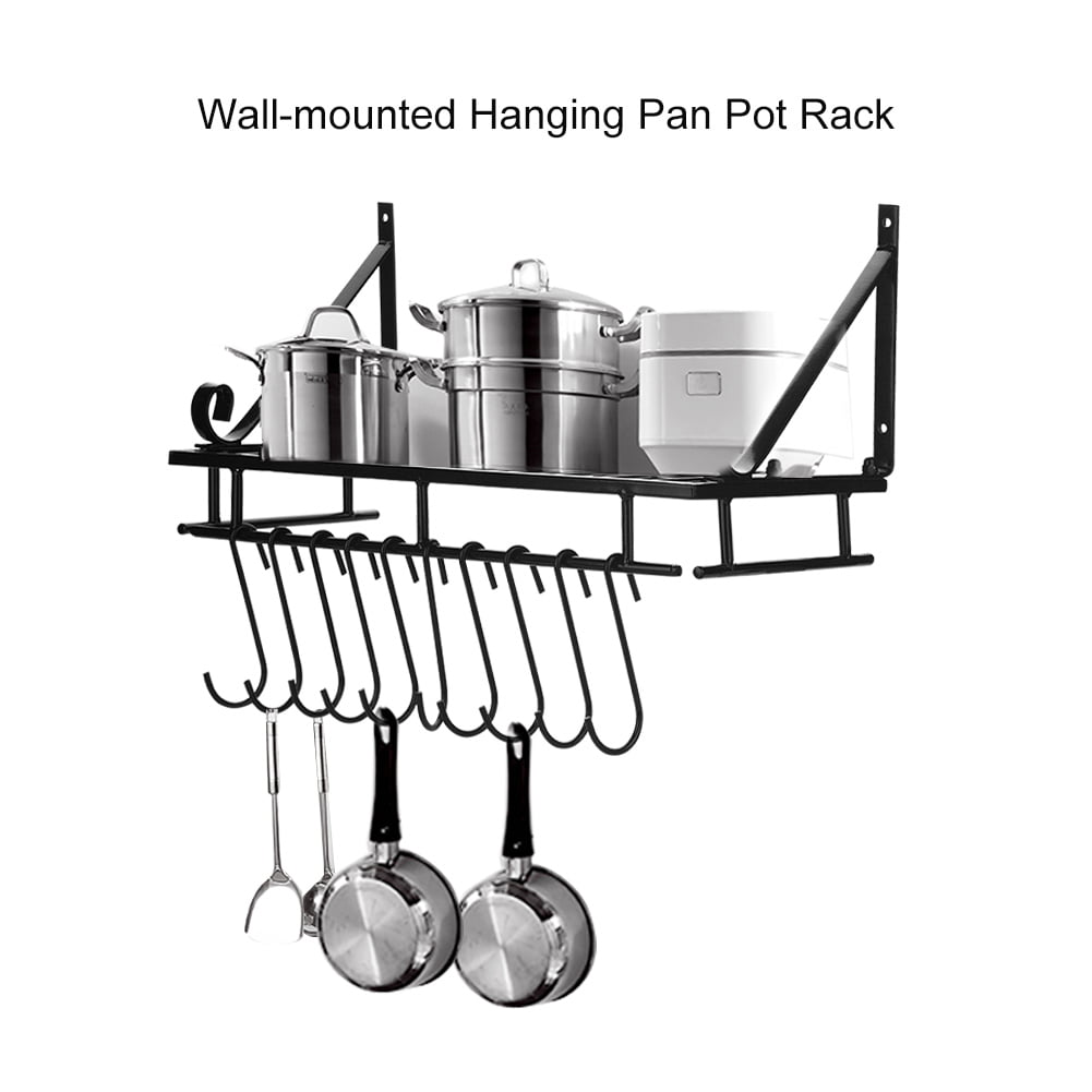 Iron Hanging Pot Holder Pan Hanger Kitchen Storage Utility Cookware 10 Hook Rack 