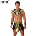 thumbnail image 2 of Disfraz de rey egipcio de Halloween de piel sintética para hombre, disfraz de Cosplay, falda con cintura con cremallera, cinturón y pulseras para el cuello, 2 of 5