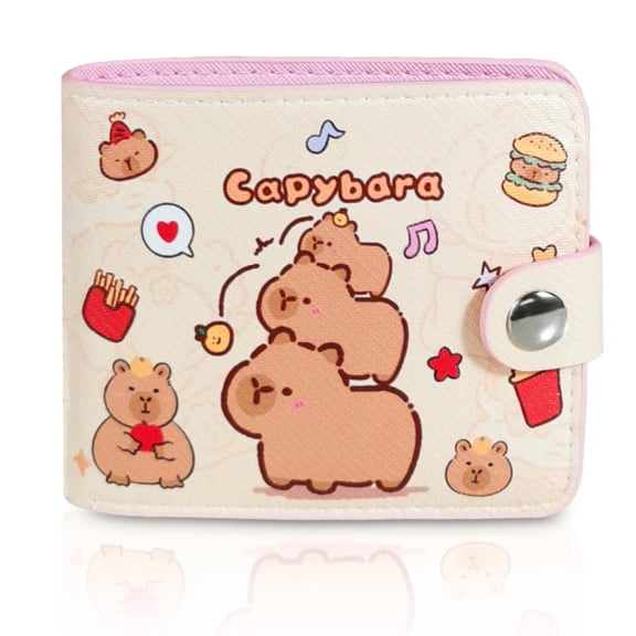 Small Cute Pink Capybara Wallet for Women, Short PU Leather Zipper Cute Coin Purse,Kawaii Animal Print Money Organizer Lightweight Coin Purse,Ideal Accessory & Birthday Christmas Gifts