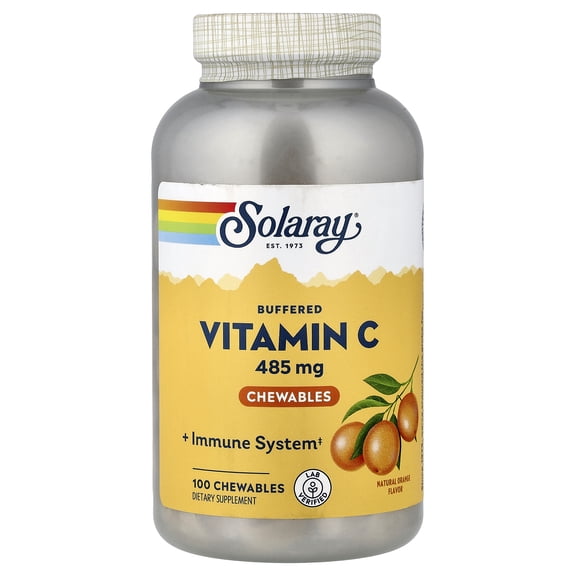 Solaray Chewable Vitamin C, Buffered, Natural Orange Flavor w/ Rose Hips & Acerola Cherry, 100 Chewables