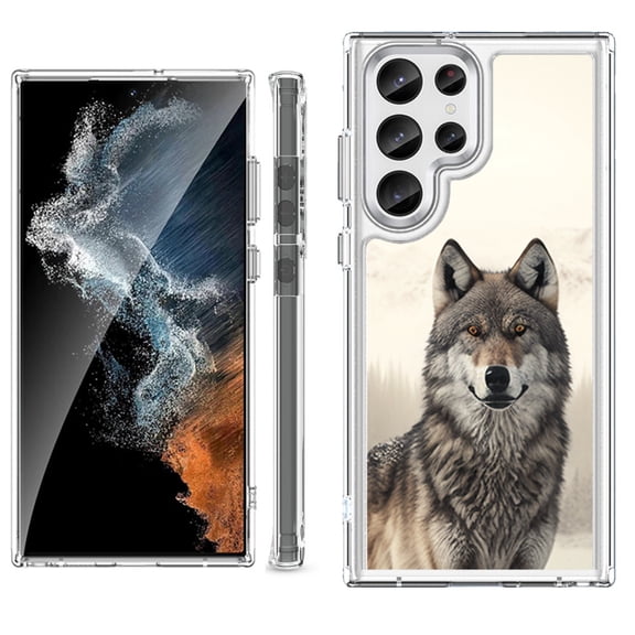 Shockproof Bumper Phone Case for Samsung Galaxy S23 Ultra 5G, by OneToughShield ® - Wolf Snow