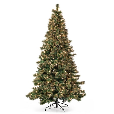Belham Living 7.5ft Pre-Lit Gold Dusted Artificial Christmas Tree with Clear Lights- Green