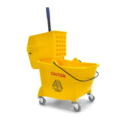 Mop Bucket 25 Quart | Side Press Wringer | 4 Wheels 2" | Yellow
