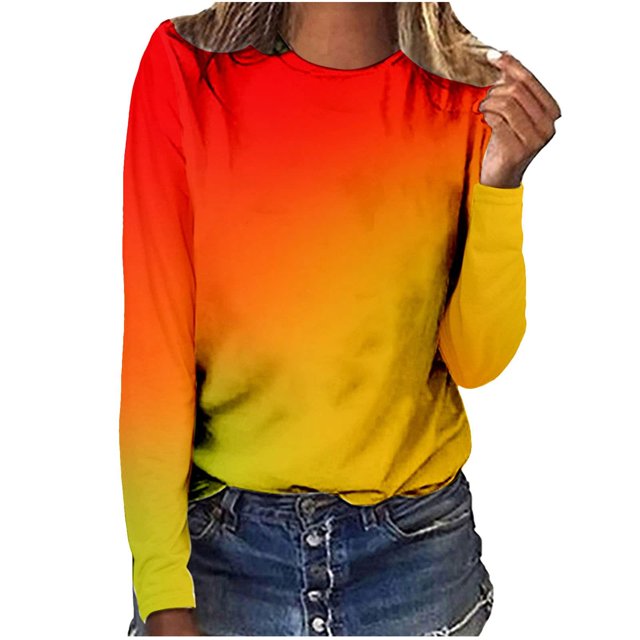 Camiseta suelta estampada a la moda para mujer, blusa de manga larga, cuello redondo, camisetas informales Pompotops FGAJ9802
