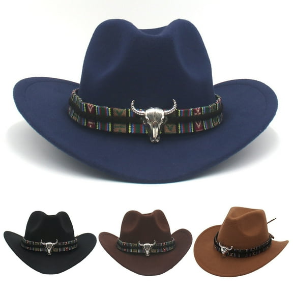 tasrioml Western Cowboy Hat for Men Women Wide Brim Sun Protection Fedora Beach Hat Wool Cowgirl Felt Hat with Adjustable Strap