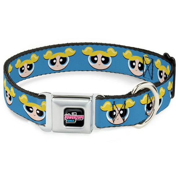 Warner Bros. Animation Pet Collar, Dog Collar Metal Seatbelt Buckle, The Powerpuff Girls Bubbles Face Close Up Blue, 9.5 to 13 Inches 1.0 Inch Wide