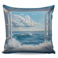 thumbnail image 2 of Coastal Throw Pillow Covers, Soft Pillowcases with Invisible Zipper, Window Nautical Beach Blue Seaside Decorative Square Pillow Cushion Covers for Living Room Couch Sofa Bed 18x18 Inches, 2 of 8