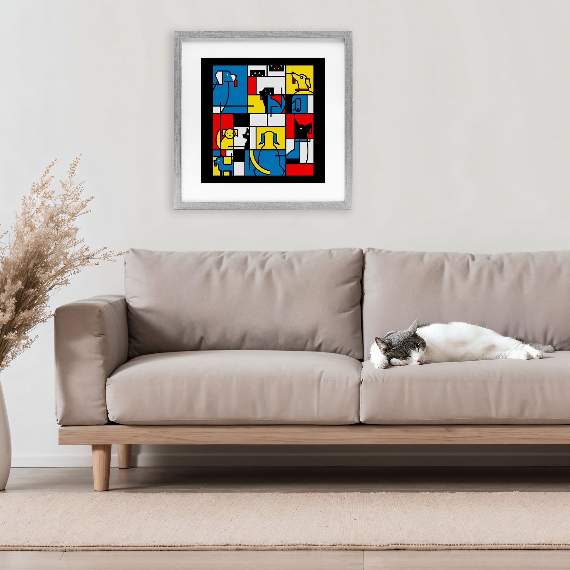 Stupell Industries Color Block Dogs Abstract Gray Framed Print Under Glass, design by Tobe Fonseca