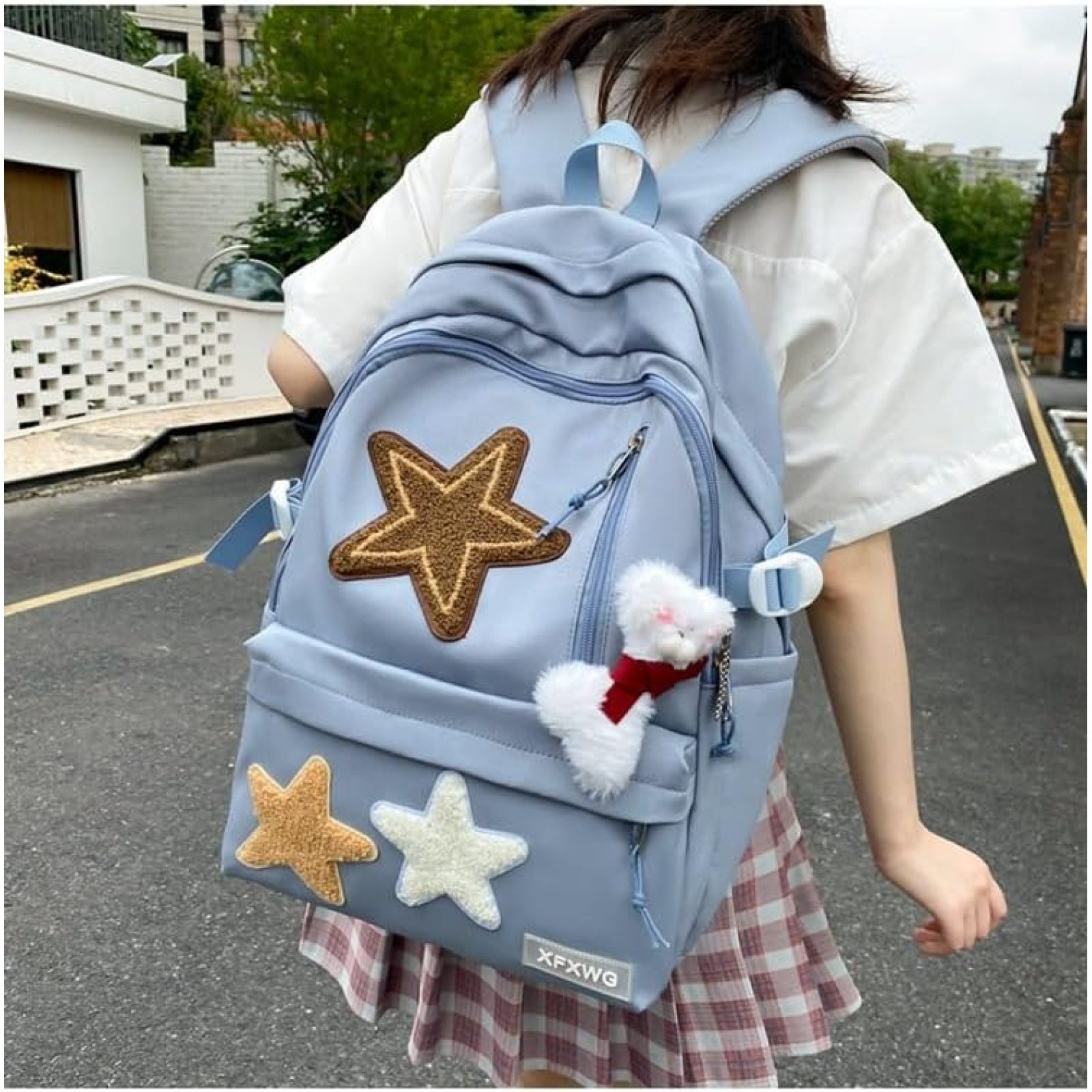 SQDWYGUO Y2k Backpack with Kawaii Pendant Aesthetic Star Backpack Cute Preppy Laptop Book Bag Back to College Supplie,Blue