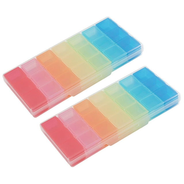 2 Pcs Detachable Medicine Chest 7 Days 21 Compartments Colorful Pills Storage Box Portable Plastic Box