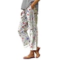 thumbnail image 3 of ibiyuan Boho Pants for Women High Waisted Women's Palazzo Pants Breathable Linen Trousers for Women Drawstring Cotton Lounge Pants Women Summer 2026 Flowy Clothes, 3 of 5