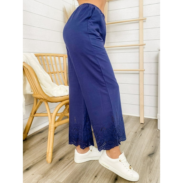 Womens Elastic Waist Loose Fit Casual Cotton Straight Leg Lounge Pants –