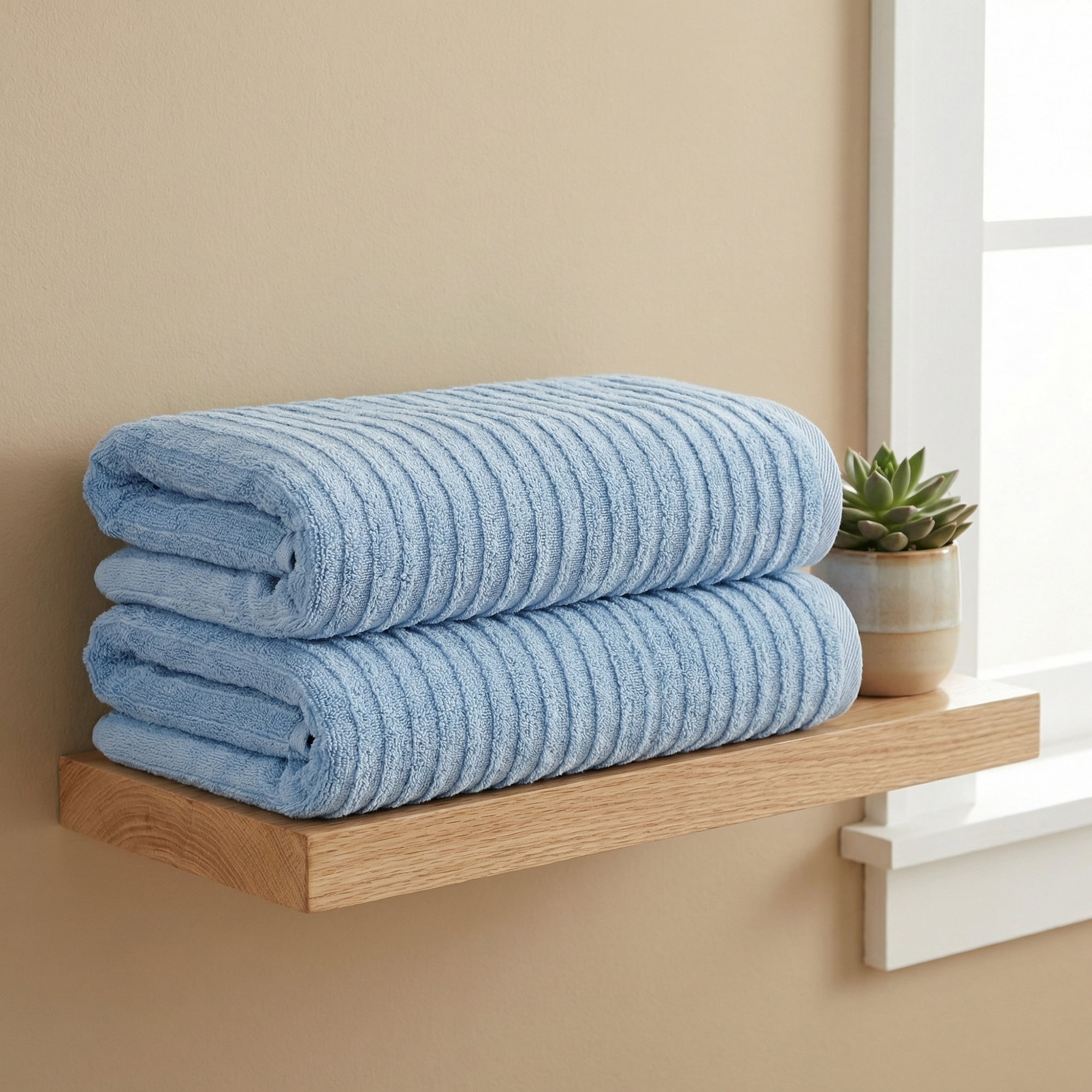 Unique Bargains Soft Absorbent Striped Bath Towel 2 Pack Light Blue 55"x28"