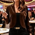 thumbnail image 2 of Yyeselk Women's Long Sleeve Velvet Shrug Cardigans Cocktail Party Open Front Elegant Cropped Bolero Cardigan Top Brown S, 2 of 7