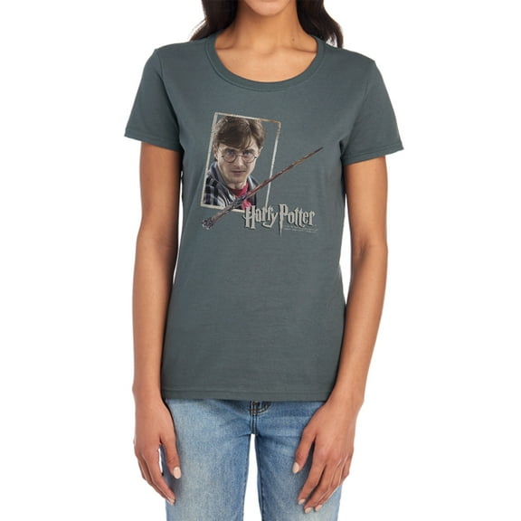 Harry Potter Harrys Wand Portrait Women's T Shirt, Charcoal, Medium