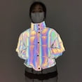 thumbnail image 1 of Chaqueta de algodón reflectante colorida con cuello alto corto, chaqueta de algodón láser de moda para mujer, 1 of 5