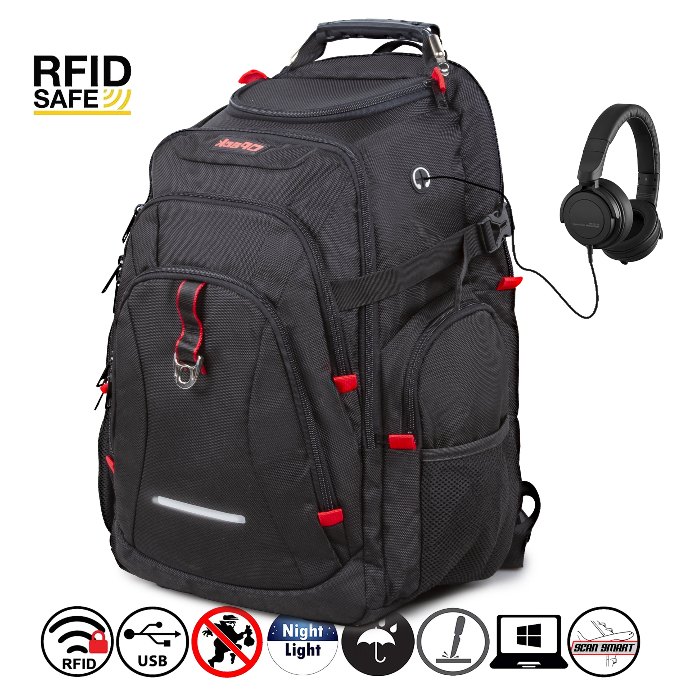 OPACK Extra Large Travel Backpack with USB Charging Port, Durable and Water-Resistant