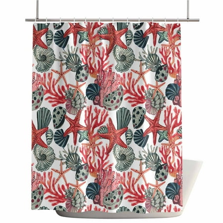 Shower Curtains for Bathroom-66"x72",Modern Beach Colorful Seashell Coral Waterproof Bath Curtain Grommet Shower Curtain Set with Hooks,Coastal Nautical Marine Life Washable Bath Accessories