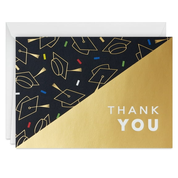 Hallmark Graduation Thank-You Cards (Mortarboards on Black), Pack of 10
