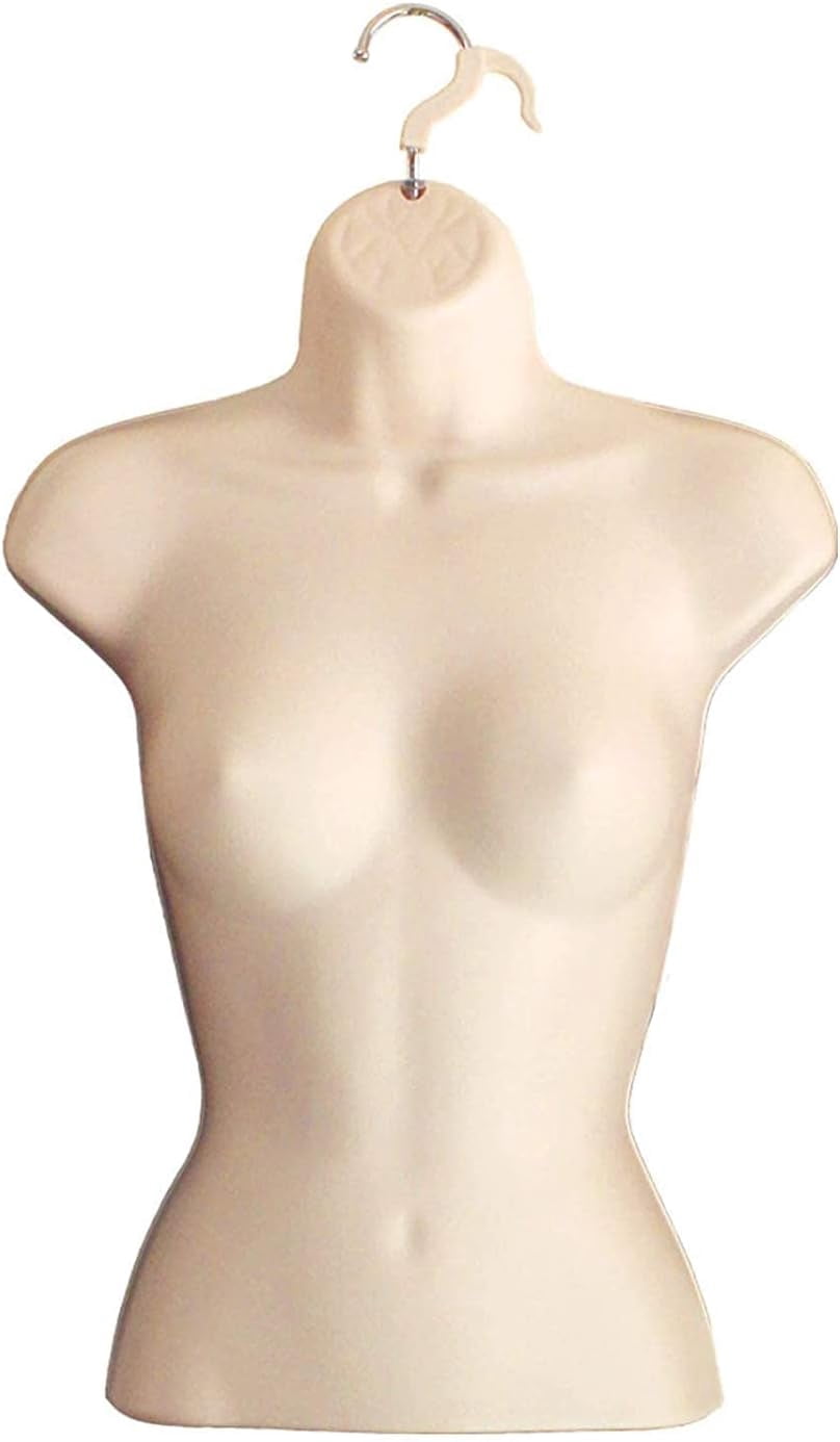 DisplayTown 2 Flesh Female Mannequin Injection Forms Half Rounded Waist Body Torso Dress Form with Only Hanging Hook, S-M Sizes