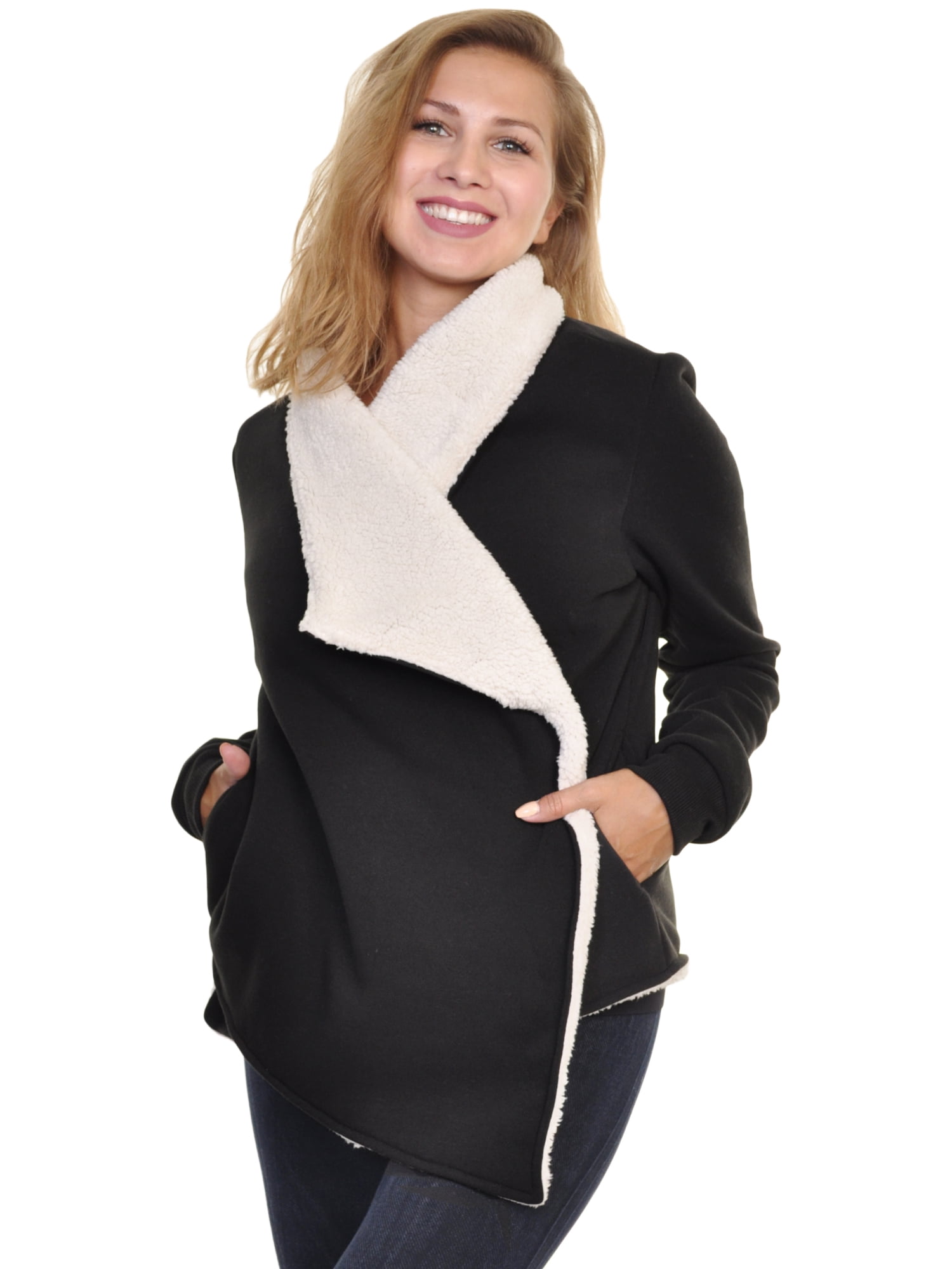Sherpa-Lined Cardigan with Side Pockets 