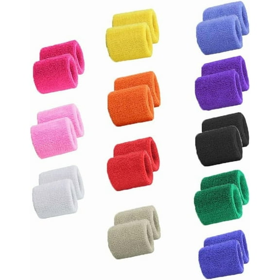 STONCEL 12 Pairs Colorful Sports Wristbands Cotton Sweatband Wristbands Wrist Sweatbands Wrist Sweat Bands for Tennis,Sport, Basketball,Gymnastics,Golf,Running (12pair，Random Color)