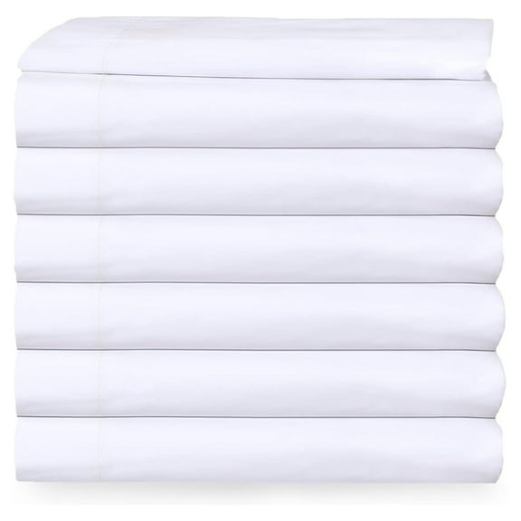 Twin Flat Sheet only Pack of 6 Bulk (66 x 108 Inches) White Polycotton T-200 Percale Weave - Top Bed Sheet for Home Bedding, Hospital, Massage Table Hotel, Easy Care, Soft Feel