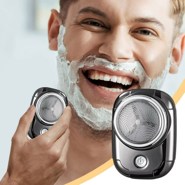 Mini afeitadora para hombres | Maquinilla eléctrica USB recargable de bolsillo | Acero inoxidable tamaño portátil para viajes | Negro, Gris, Azul, Plata | Húmedo/seco, carga rápida, diseño compacto