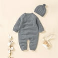 thumbnail image 5 of Otqutp Cute Bodysuits for Toddler Boy Girl Solid Knitted Sweater Baby Jumpsuit Romper Cotton Caps Hat Outfits Sets Clothes Elastic Waist 2PCS Fall Winter Clothes, 5 of 8
