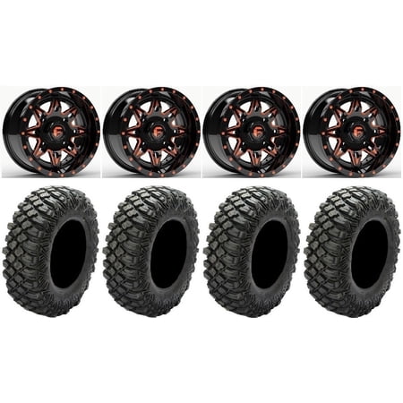 Fuel Lethal Orange 15 Wheels 32 Crawler XG Tires Kawasaki Mule Pro FXT