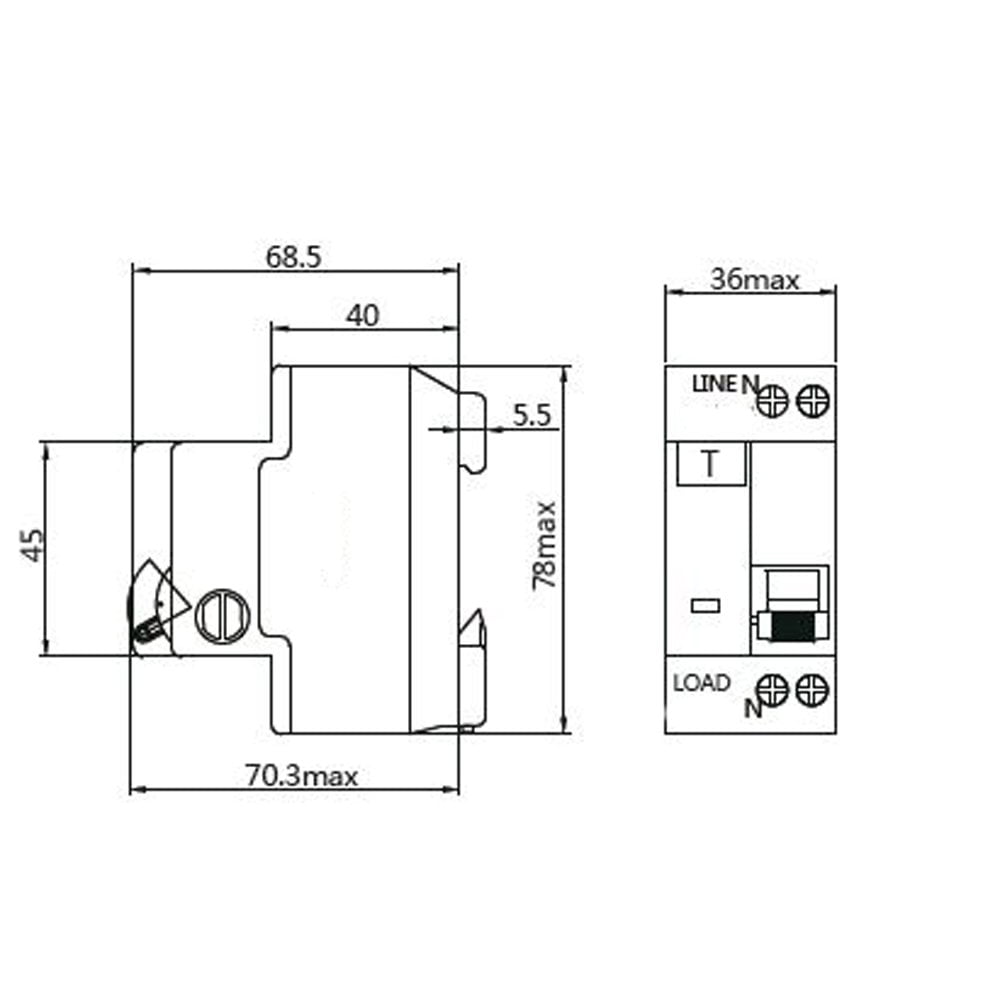 20A, 120V AC, , 1 Pole + Neutral Pole, DIN Rail Mount Miniature Circuit Breaker, Trip Curve: C, UL1053 Recognized