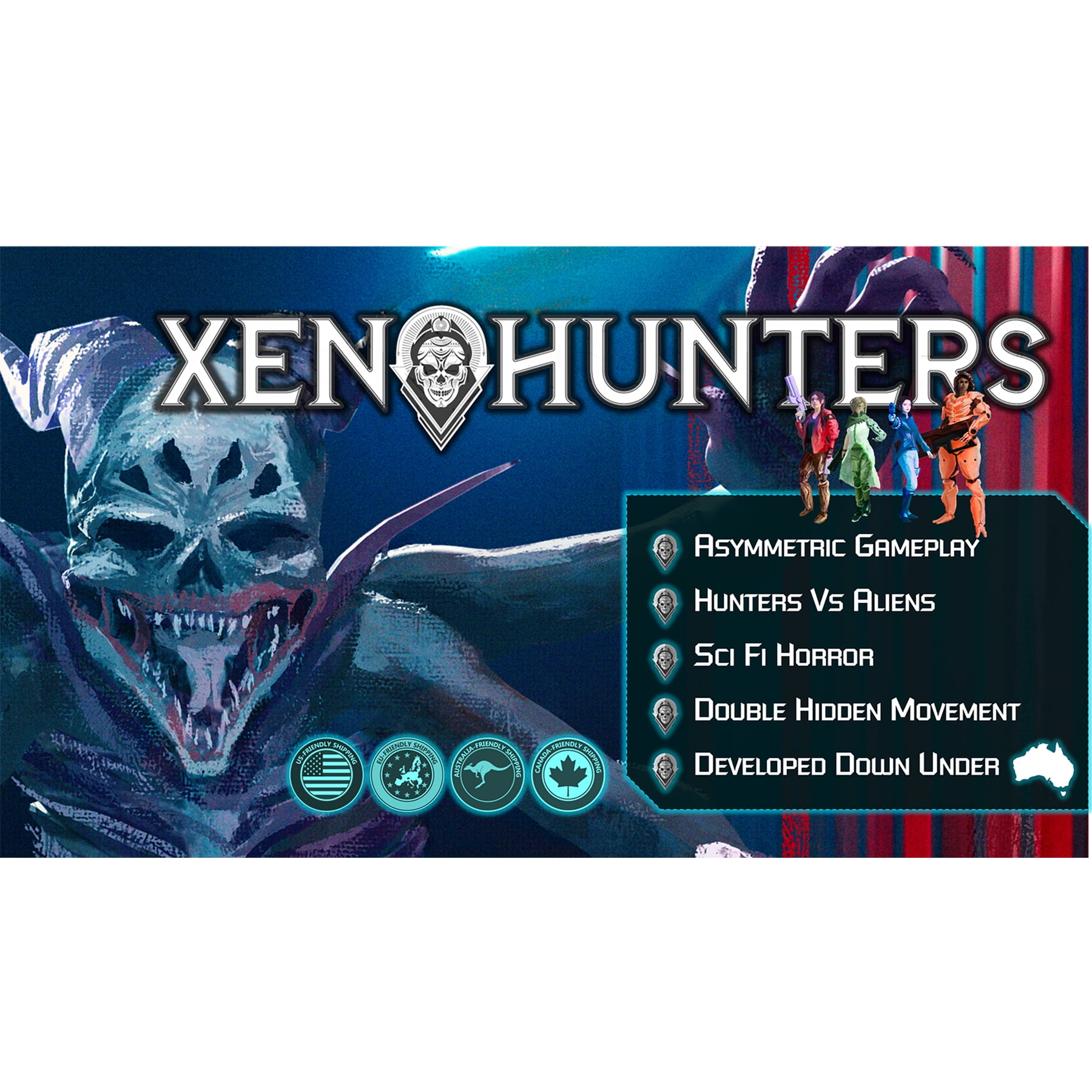 Xenohunters Sci-Fi Horror Game: Beyond the Outer Rim - Boardgame - Age 12+, 2-5 players, 60 Min Game Play. Half- Monster Games