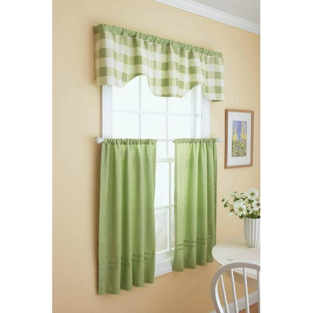 Better Homes & Gardens Checkered and Solid Tier and Valance Set, Set of