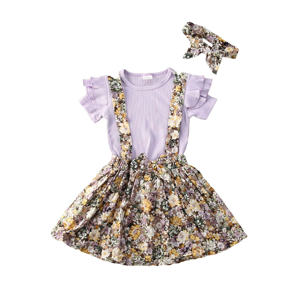 Pudcoco - Pudcoco Little Girls Outfit Set Short Sleeve Ruffle Solid ...