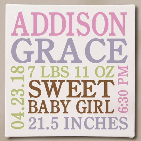 Personalized Baby Info Canvas, 11" x 11" Available in Blue or Pink