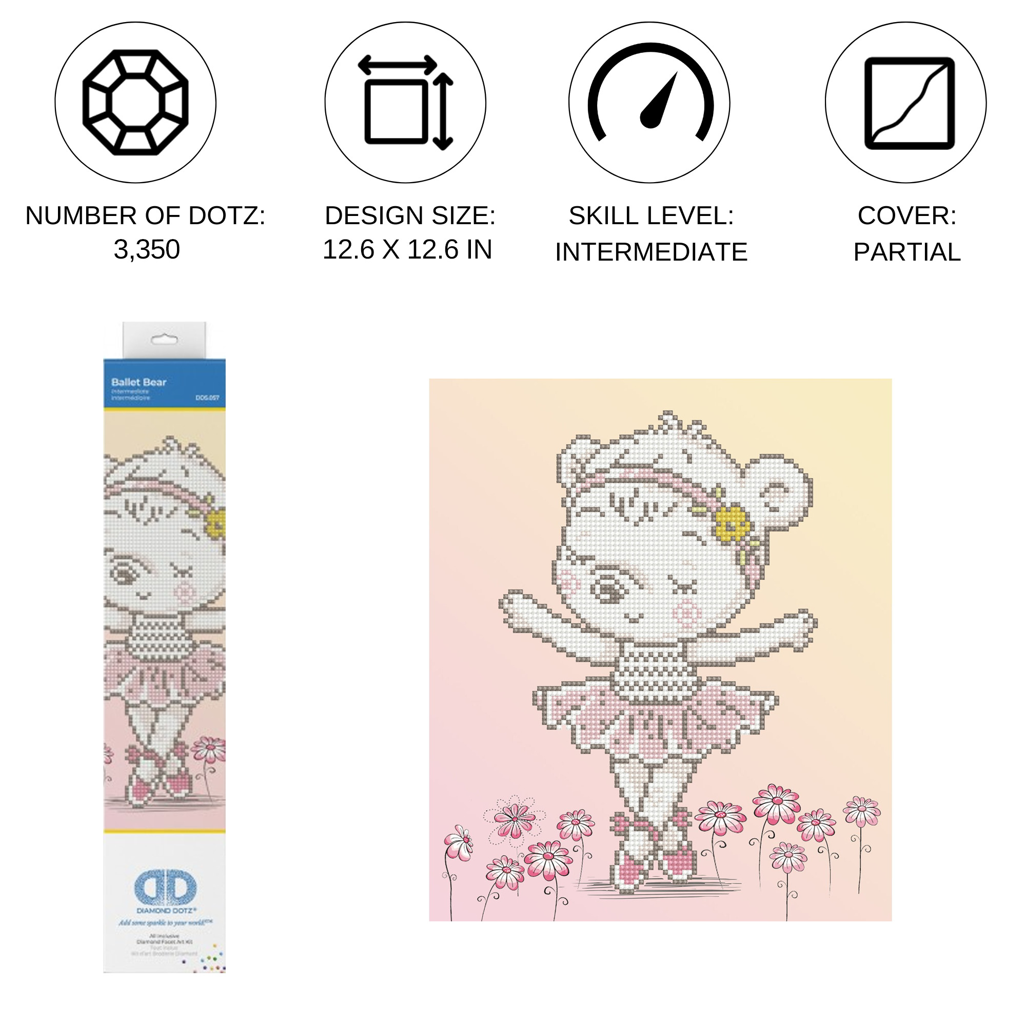 Diamond Dotz Ballet Bear Dance Diamond Painting Kits for Adults - Diamond Art Kits a Relaxing Creative Craft Kit with Dotz Gems  12.6"x12.6"
